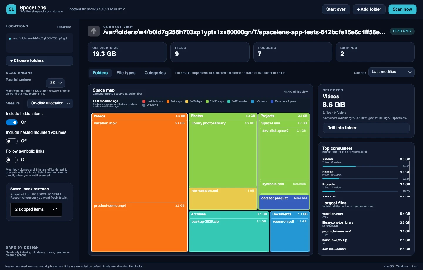SpaceLens showing a colorful treemap of storage use